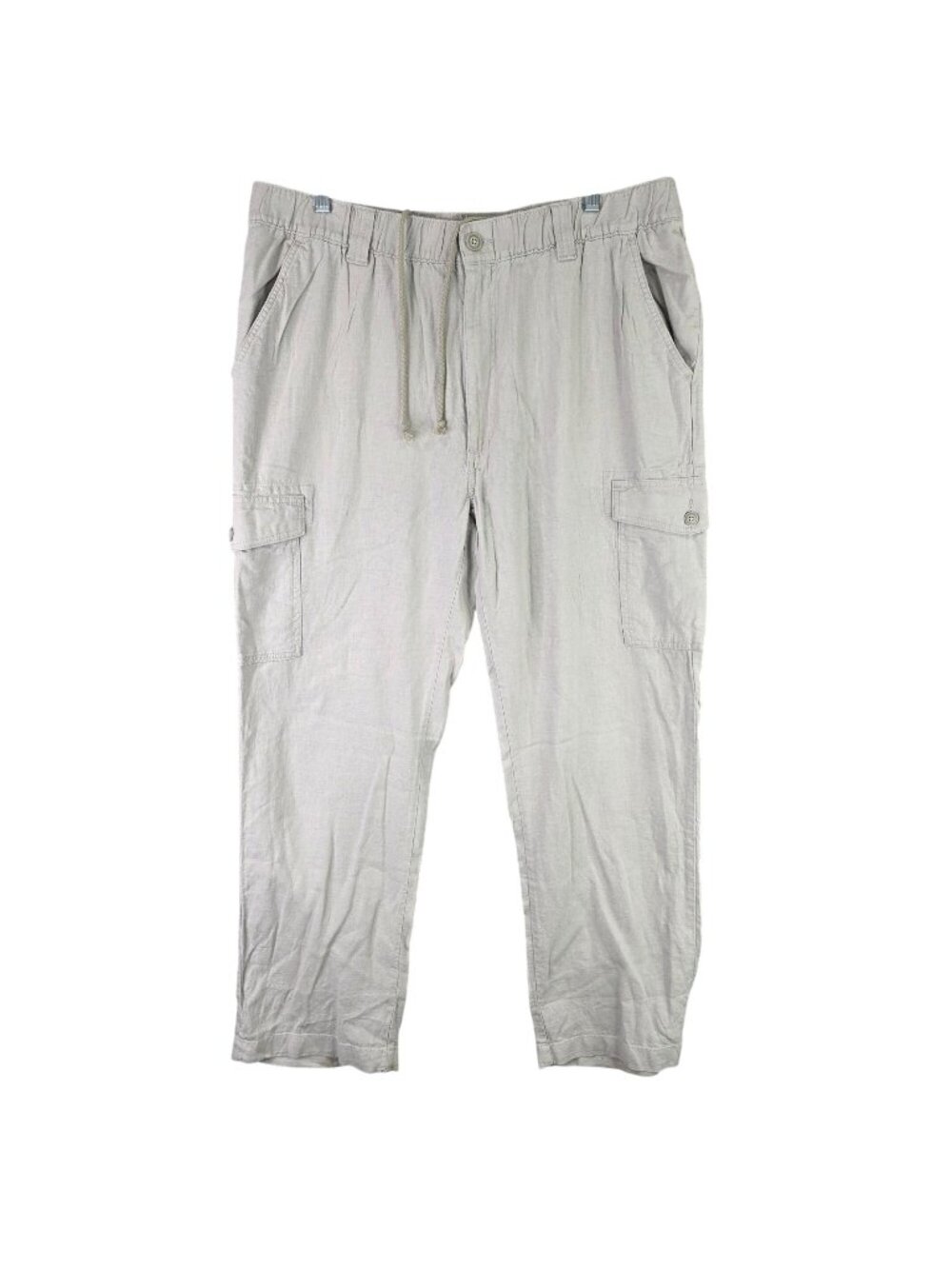 Mens Roundtree & Yorke Beige Linen Blend Cargo Pants Drawstring Waist Size 40X32